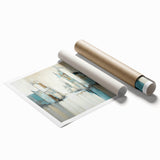 Abstract architecture wall art print featuring bold geometric shapes and vibrant colors, rolled and ready for display, ideal for modern home decor.