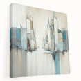 Abstract architecture wall art on stretched canvas showcasing geometric shapes and vibrant colors, viewed from the side, perfect for modern home decor.