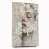 Abstract figurative wall art displayed in a side view, showcasing vibrant colors and dynamic shapes within an acrylic glass frame, ideal for modern decor.