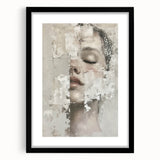 Abstract figurative wall art in a black frame with a mat, showcasing bold colors and dynamic shapes, perfect for modern home decor or art enthusiasts.