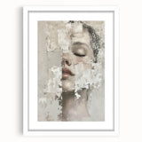 Abstract figurative wall art framed with a white mat, showcasing vibrant colors and dynamic shapes, perfect for modern home decor and artistic expression.