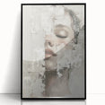 Framed abstract figurative wall art in black acrylic with a modern design, showcasing dynamic shapes and textures, ideal for contemporary home decor.
