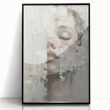 Framed abstract figurative wall art in black acrylic with a modern design, showcasing dynamic shapes and textures, ideal for contemporary home decor.