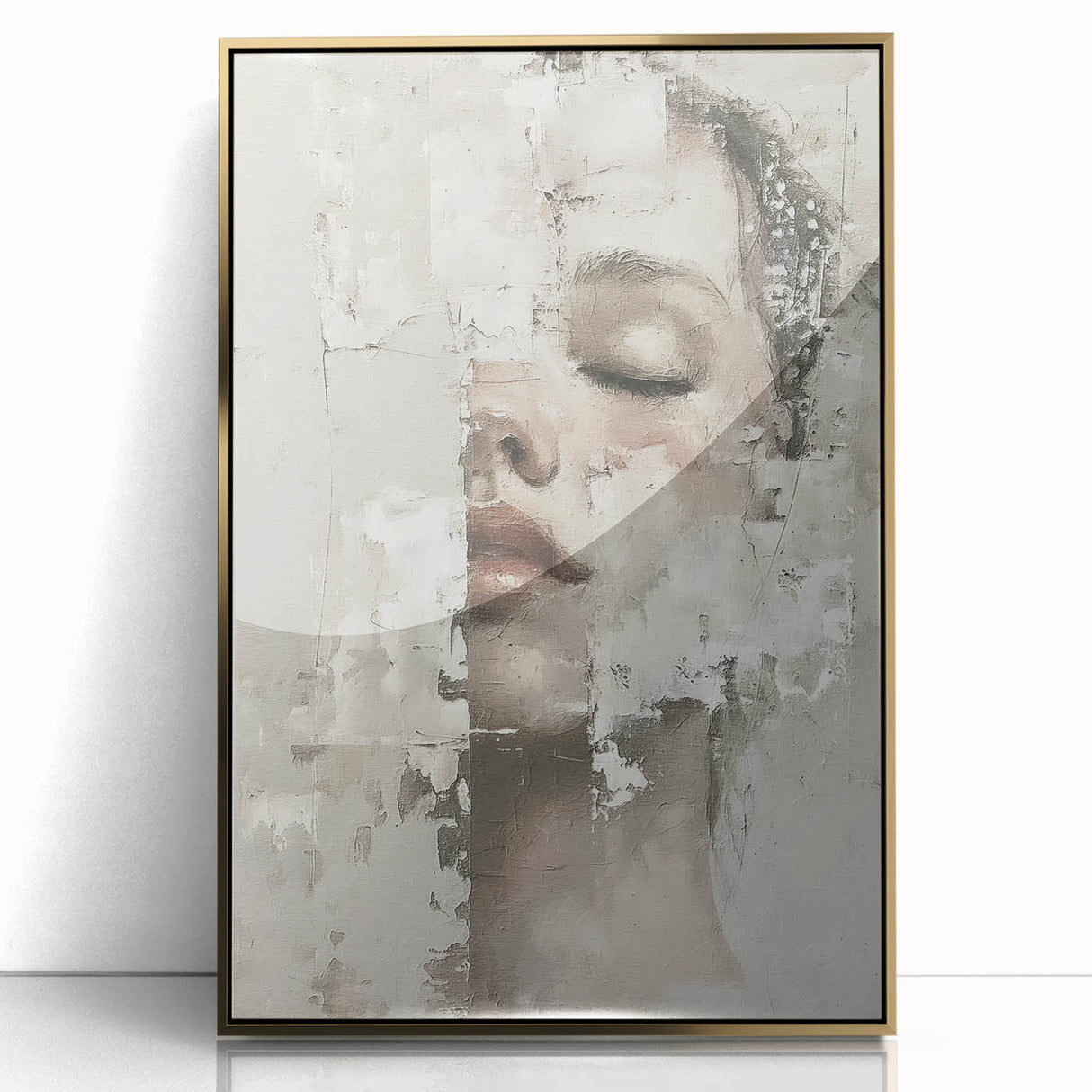 Framed abstract figurative wall art featuring a gold-acrylic design, showcasing elegant lines and shapes, ideal for modern home decor. Perfect for adding a touch of sophistication to any room.