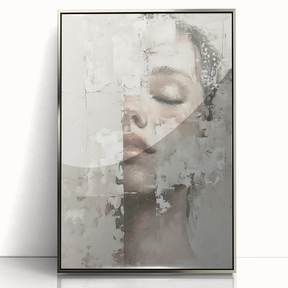 Abstract figurative wall art framed in silver acrylic displays a modern design with bold colors and fluid shapes, perfect for contemporary home decor.