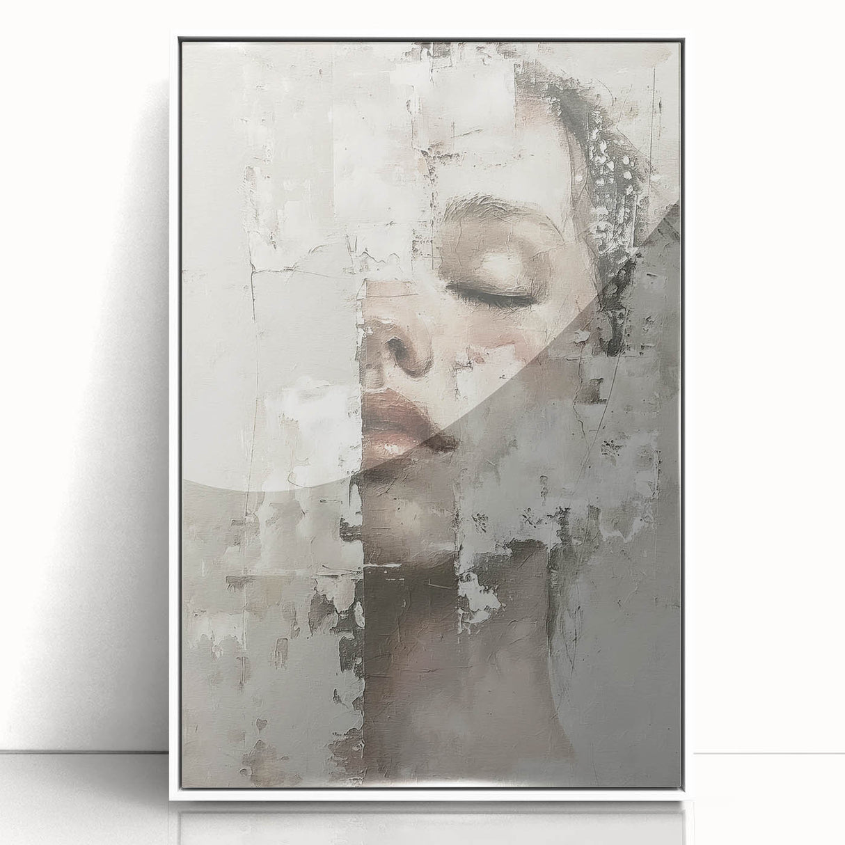 Framed abstract figurative wall art showcasing dynamic shapes in vibrant colors, set against a sleek white background, perfect for modern home decor.