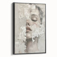 Framed abstract figurative wall art in black, showcasing a modern design with intricate details, displayed from a side view against a neutral background. Perfect for contemporary home decor.