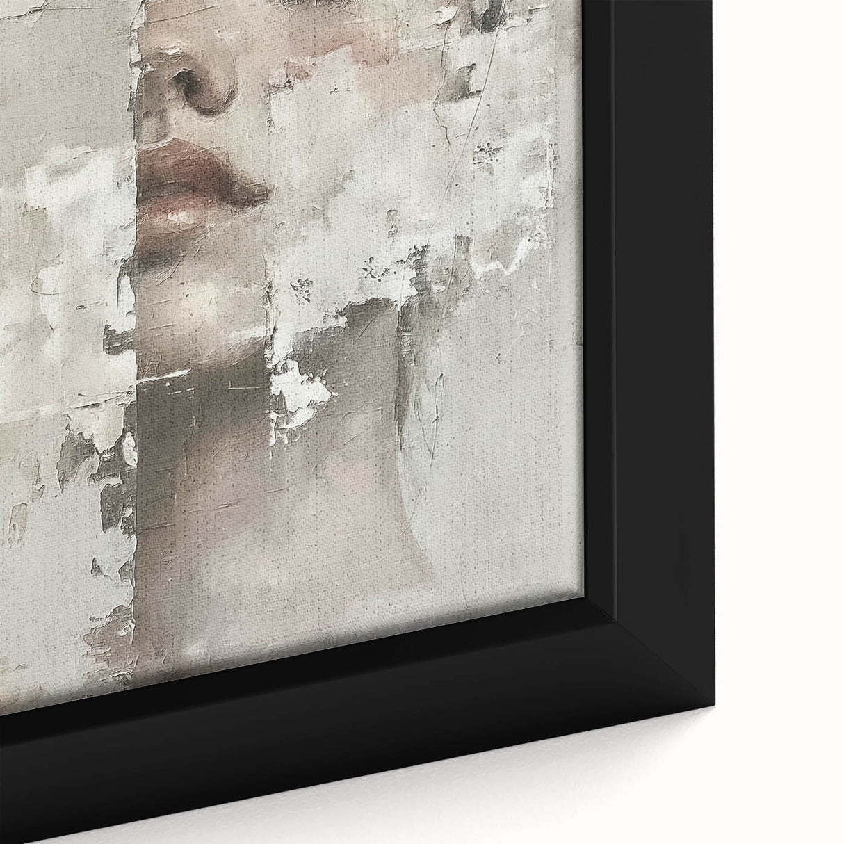 Close-up of abstract figurative wall art featuring vibrant colors and dynamic shapes, framed and ready to enhance any modern living space with artistic flair.