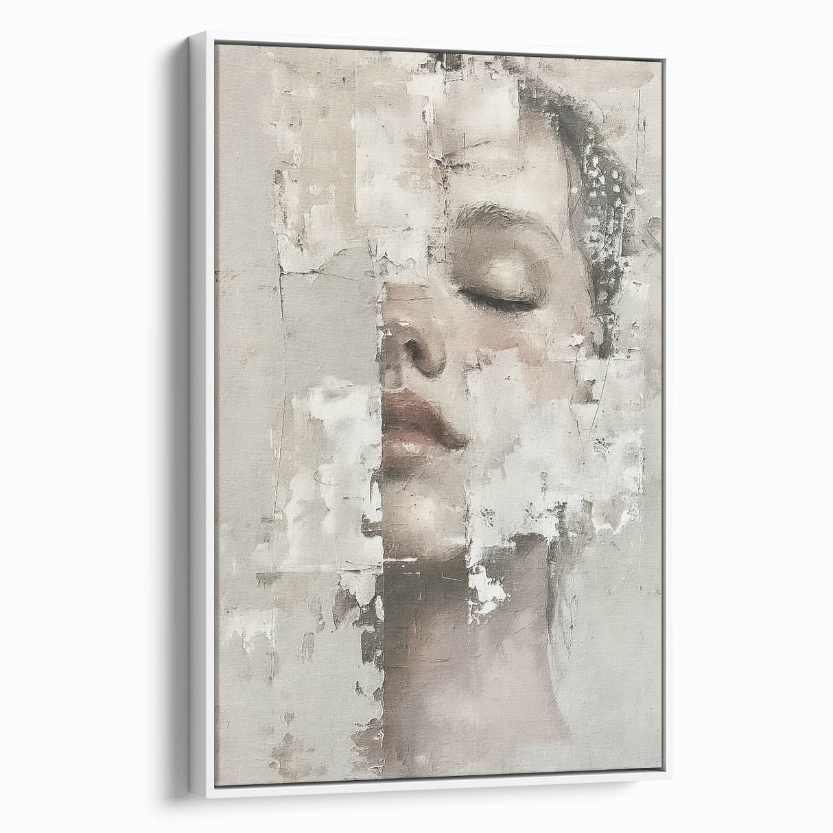 Framed abstract figurative wall art in a white frame, showcasing vibrant colors and dynamic shapes, ideal for contemporary home decor and aesthetic enhancement.