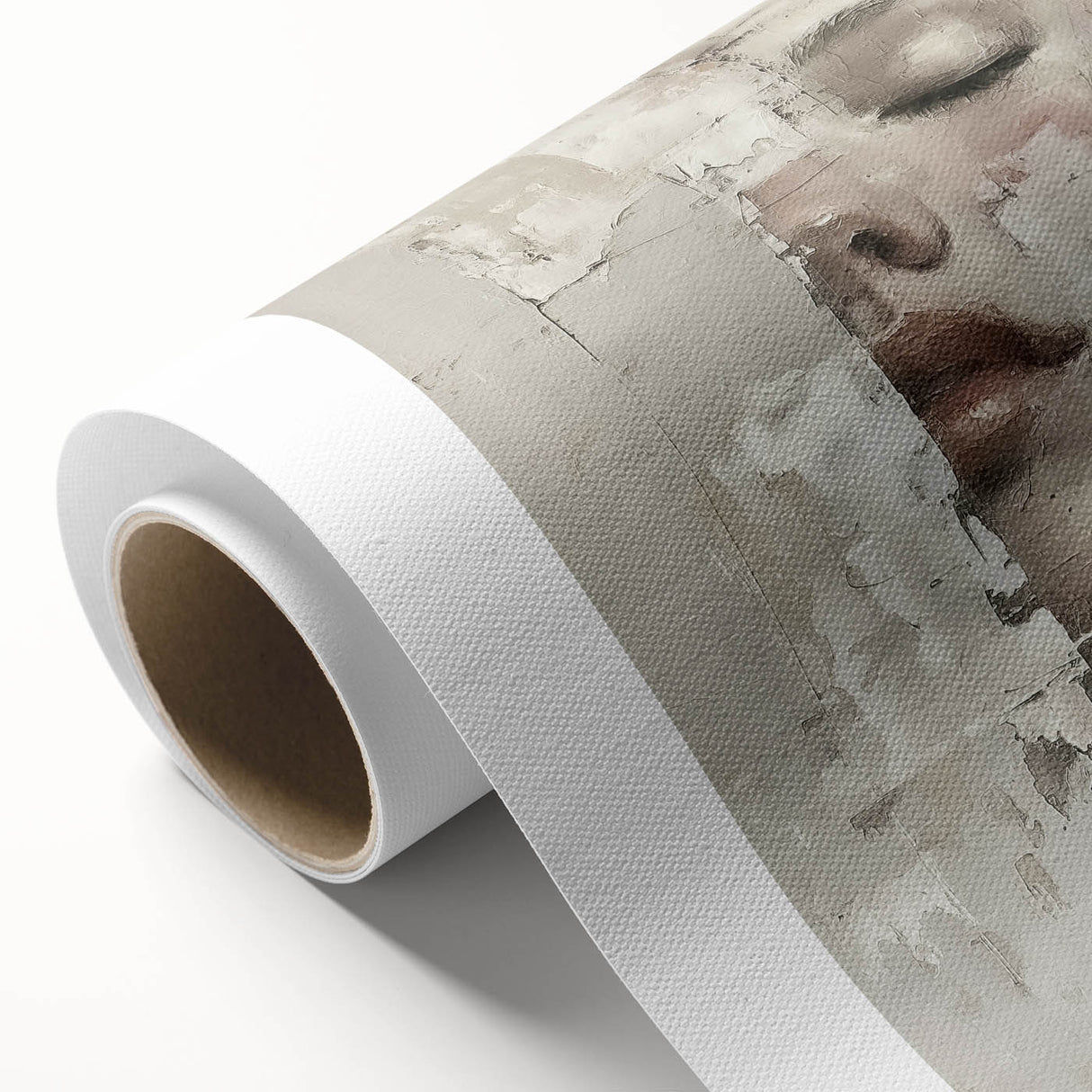 Abstract figurative wall art on rolled canvas showcasing vibrant colors and dynamic shapes, ideal for modern home decor. Packaged securely in a cardboard tube for safe delivery.