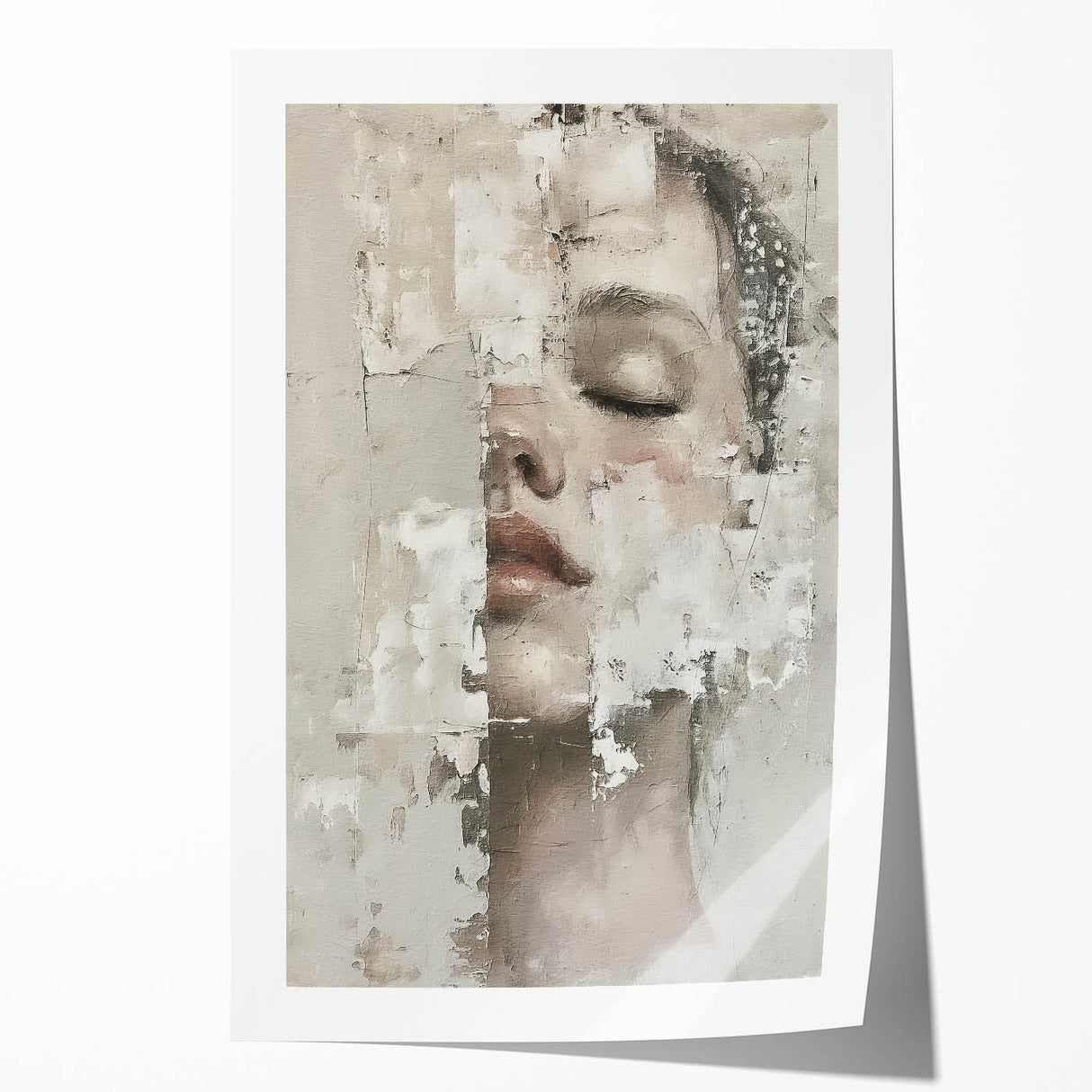 Abstract figurative wall art print on textured canvas, showcasing vibrant colors and dynamic shapes, rolled and ready for display in a protective tube.