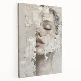 Abstract figurative wall art on stretched canvas showcasing vibrant colors and fluid shapes, displayed in a side view with a modern aesthetic, perfect for home decor.