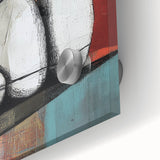 Close-up of an abstract geometric acrylic glass artwork, showcasing vibrant colors and intricate patterns, perfect for modern home decor or artistic displays.