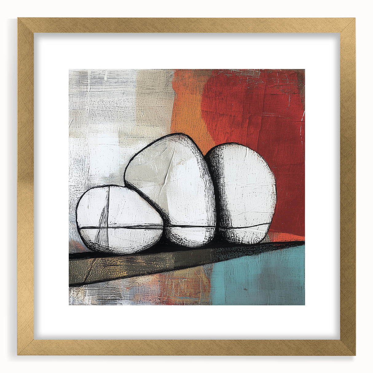 Abstract geometric frame with a gold mat, showcasing a modern artistic design in a front view, ideal for contemporary home decor and stylish interiors.