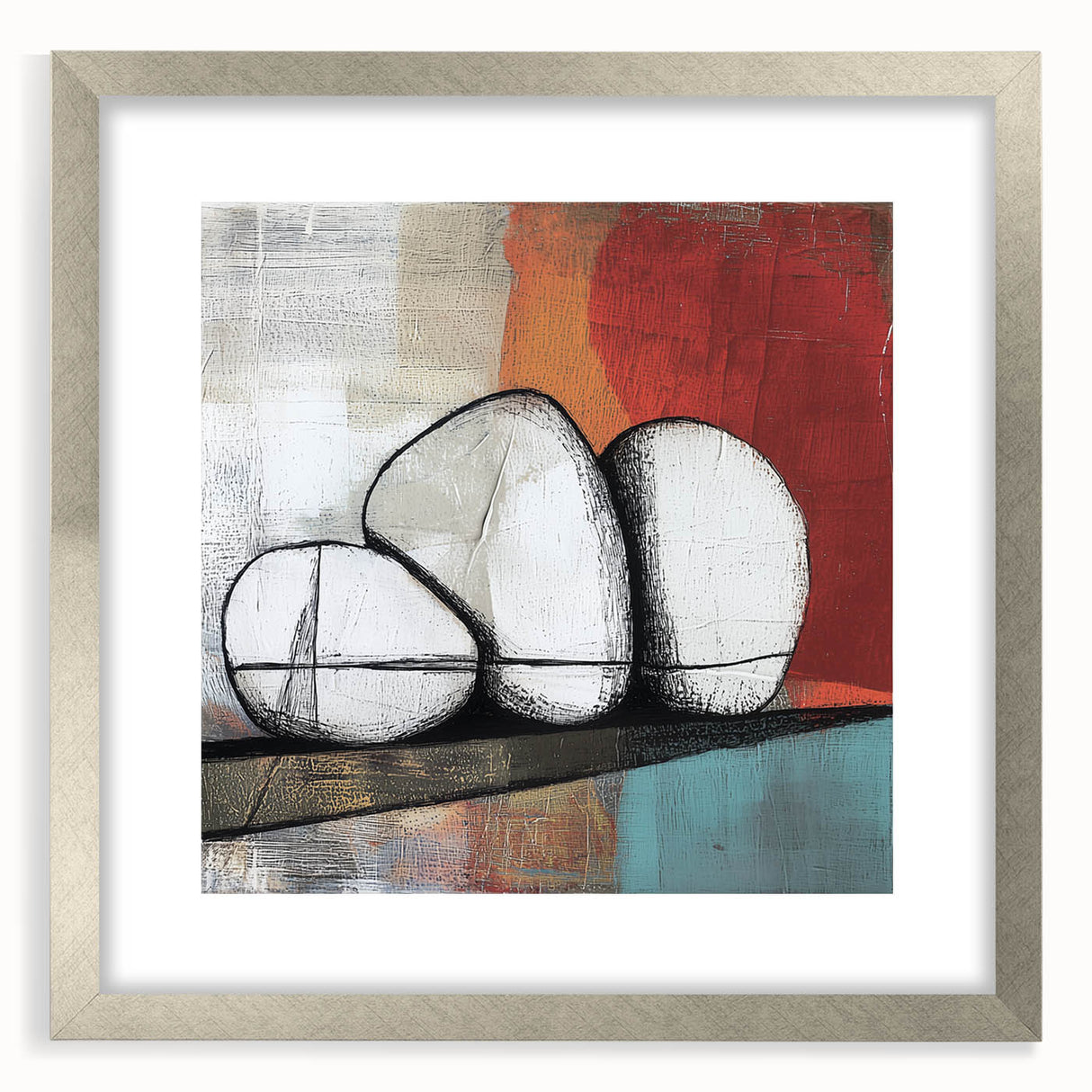 Abstract geometric frame in silver with a matte finish, showcasing a modern design ideal for contemporary decor, featuring sharp angles and clean lines against a neutral background.