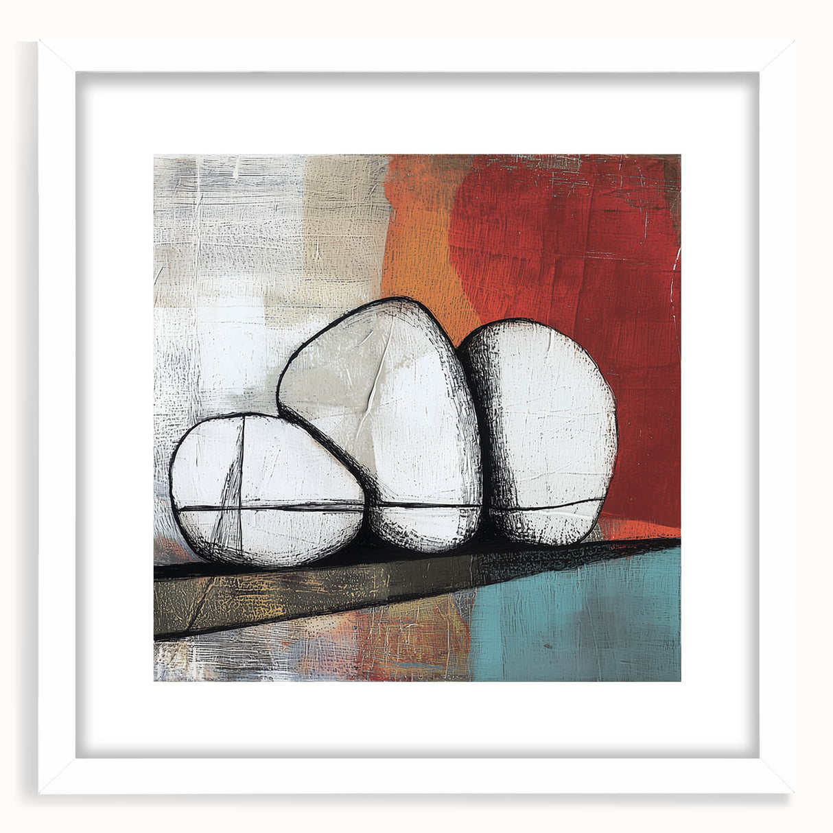 Abstract geometric frame with a crisp white mat, showcasing a modern design featuring sharp angles and soft curves, perfect for contemporary decor.