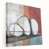 Abstract geometric stretched canvas artwork showcasing vibrant colors and sharp angles, perfect for modern home decor. Features a side view highlighting its thickness and texture, ideal for enhancing any living space with contemporary style.