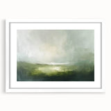 Abstract landscape wall art in a white frame with a mat, showcasing vibrant colors and fluid shapes, ideal for modern home decor. Perfect for adding a serene touch to any living space.