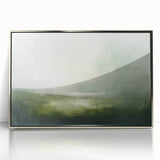 Framed abstract landscape wall art featuring soft silver tones, perfect for modern home decor. The sleek acrylic finish adds a touch of elegance to any room.