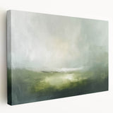 Abstract landscape wall art on stretched canvas showcasing vibrant colors and fluid shapes, perfect for modern home decor. Side view highlights its depth and quality.