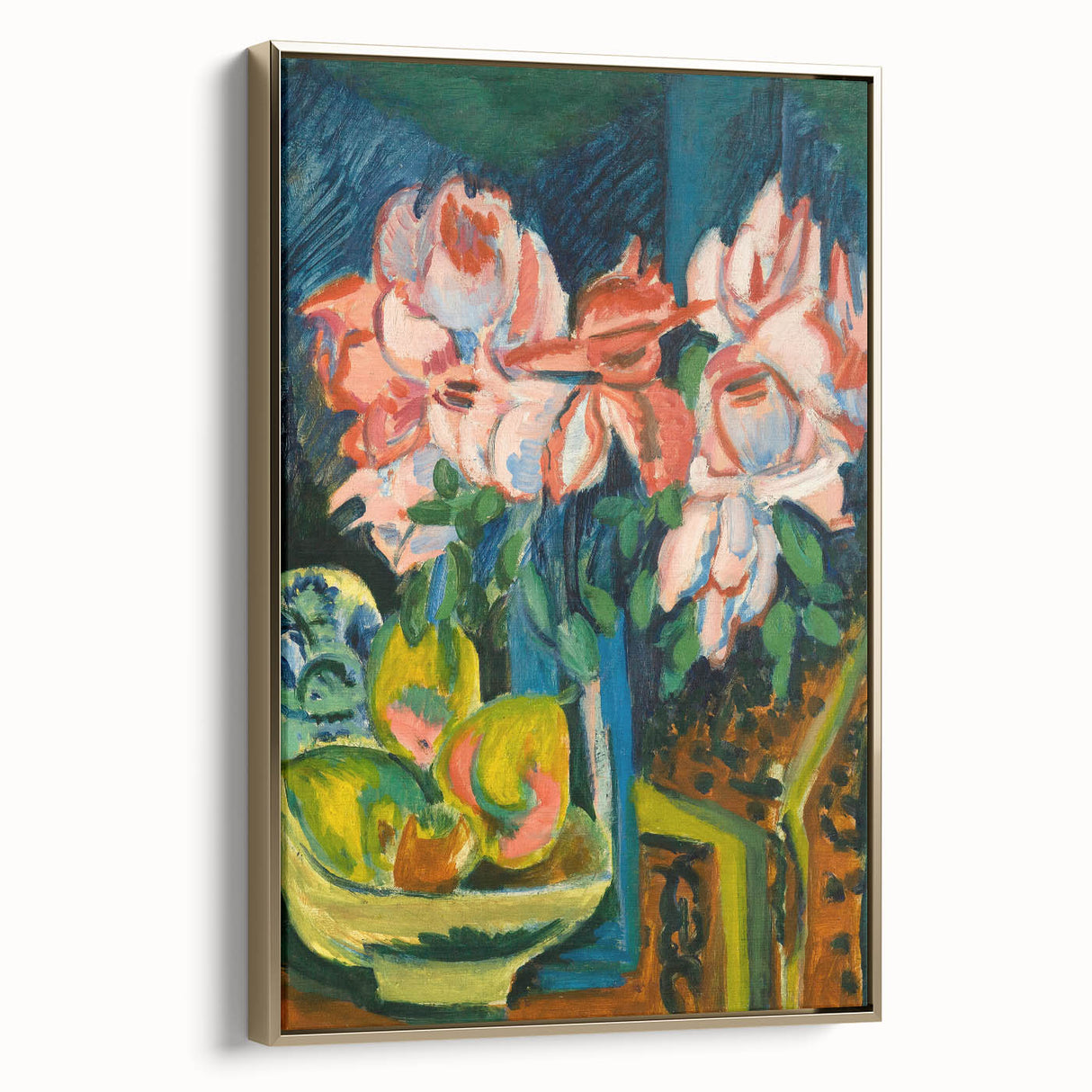 Expressionist Art: Pink Roses by Kirchner Vibrant Canvas Print