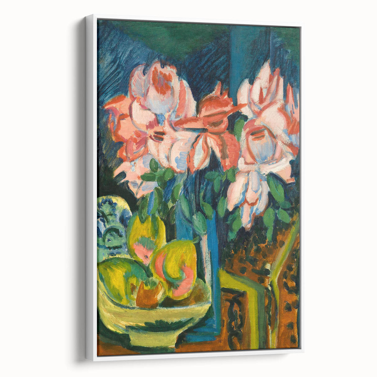 Expressionist Art: Pink Roses by Kirchner Vibrant Canvas Print
