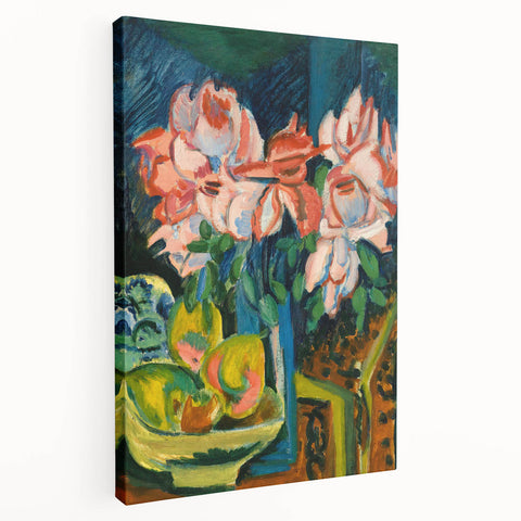 Expressionist Art: Pink Roses by Kirchner Vibrant Canvas Print