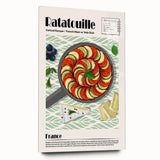 Large abstract wall art featuring assorted food dishes in vibrant colors on acrylic glass.