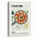 Vintage poster art on framed canvas depicting colorful food dishes, ideal for extra large living room wall decor.