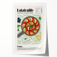 Rolled print featuring an array of illustrated food dishes in pastel shades, ideal for dining room wall art.