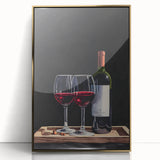 Large art print of a mid-century modernist food and drinks theme in gold and black tones, framed in acrylic.