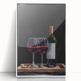 Art deco poster featuring stylized food and drink illustrations in bold black lines on a white acrylic framed background.