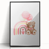 Girls Room Wall Art - Teddy Bear and Rainbow Kids Room Decor