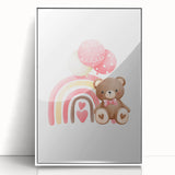 Girls Room Wall Art - Teddy Bear and Rainbow Kids Room Decor