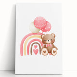 Girls Room Wall Art - Teddy Bear and Rainbow Kids Room Decor