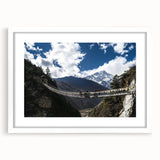 Landscape bridge frame with a white mat, showcasing a serene view of a bridge surrounded by lush greenery, ideal for enhancing home décor and modern art displays.