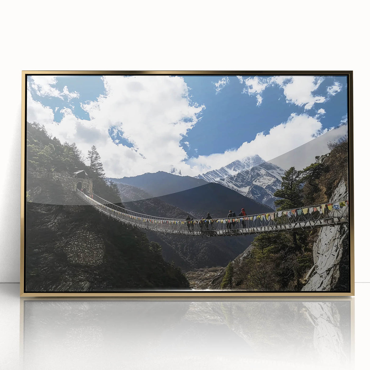 Framed acrylic artwork showcasing a stunning landscape bridge in golden hues, designed to elevate modern home decor with its elegant aesthetics and vibrant colors.