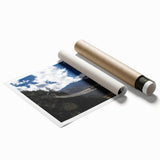Landscape print showcasing a serene bridge scene with vibrant colors, rolled and securely packaged in a protective tube for easy transport and display.