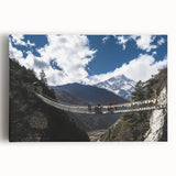 Stretched canvas artwork depicting a serene landscape bridge scene, featuring vibrant colors and intricate details, perfect for home decor or office ambiance.