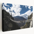 Stretched canvas artwork depicting a serene landscape bridge scene, showcasing vibrant colors and natural elements, perfect for enhancing home décor.