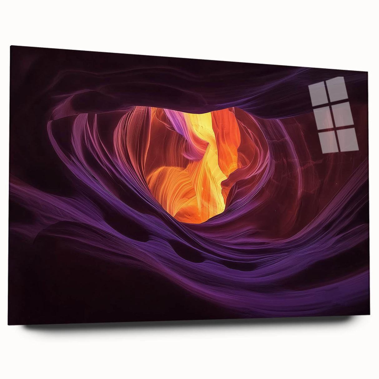 Acrylic glass artwork depicting vibrant canyons in a landscape view, showcasing rich colors and intricate details, perfect for modern home decor or office styling.