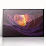Framed acrylic landscape artwork showcasing vibrant canyons with rich colors, elegantly displayed in a sleek black frame, perfect for modern home decor.
