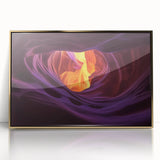 Framed acrylic artwork depicting vibrant canyons in gold tones, ideal for modern home decor, enhancing any living space with a touch of elegance.