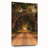 Acrylic landscape artwork displaying a serene countryside scene with vibrant colors, framed in glass and mounted with stylish pins for a modern touch.