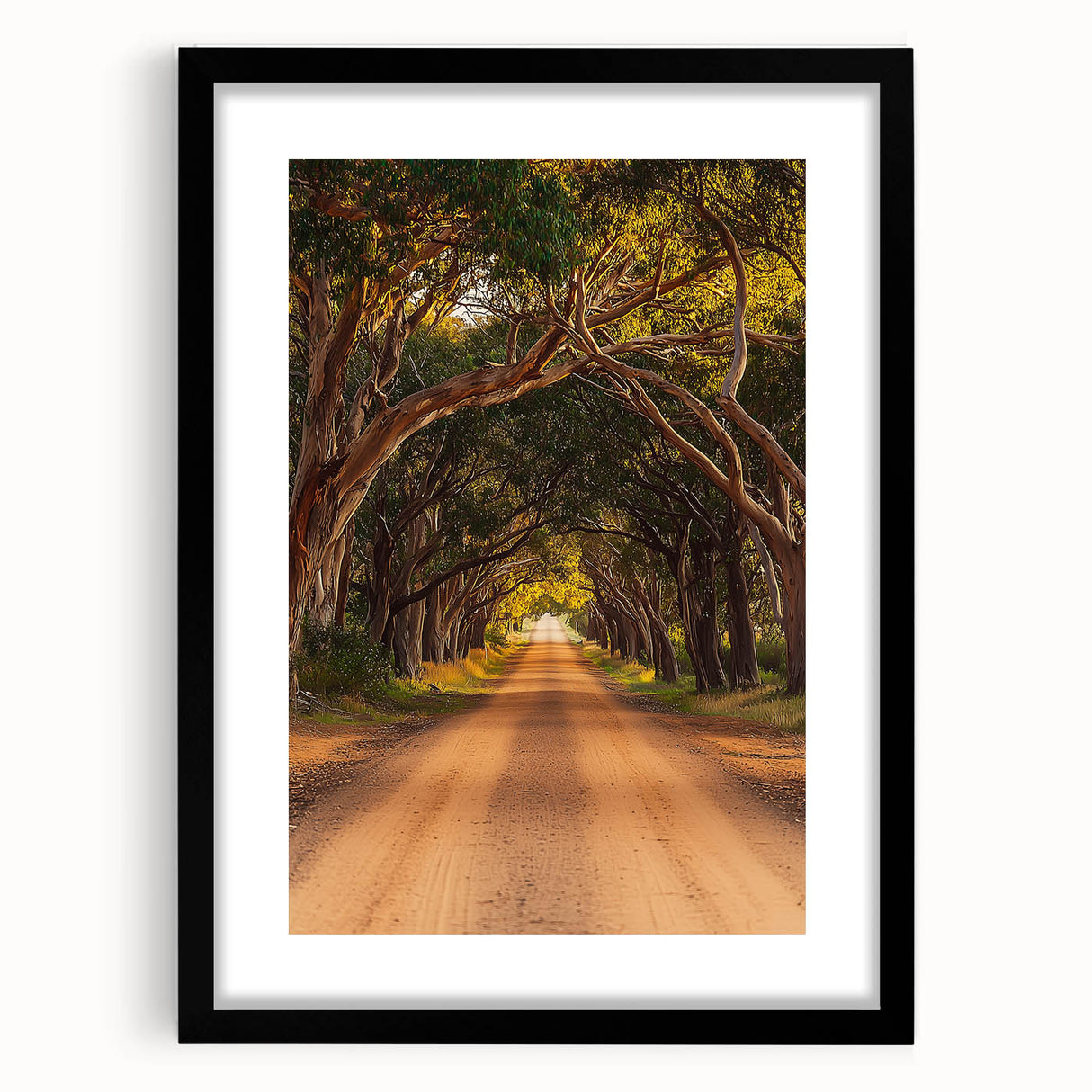 Black-framed landscape artwork showcasing a serene countryside scene with rich green fields and a tranquil sky, perfect for home decor enhancement.