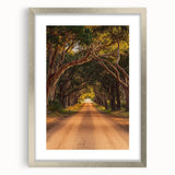 Silver-framed landscape artwork showcasing a serene countryside scene, complete with a white mat, ideal for home decor or gallery displays. Perfect for nature lovers.