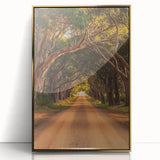 Framed acrylic artwork showcasing a serene countryside landscape with golden accents, ideal for home decor. Captivating colors and detailed scenery enhance any interior space.