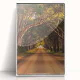 Framed acrylic landscape artwork showcasing a serene countryside view with vibrant colors, perfect for home decor. Front view highlights the white frame and intricate details of the scene.