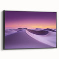Framed canvas artwork showcasing a serene desert landscape with vibrant colors and a black frame, perfect for home decor and enhancing interior aesthetics.