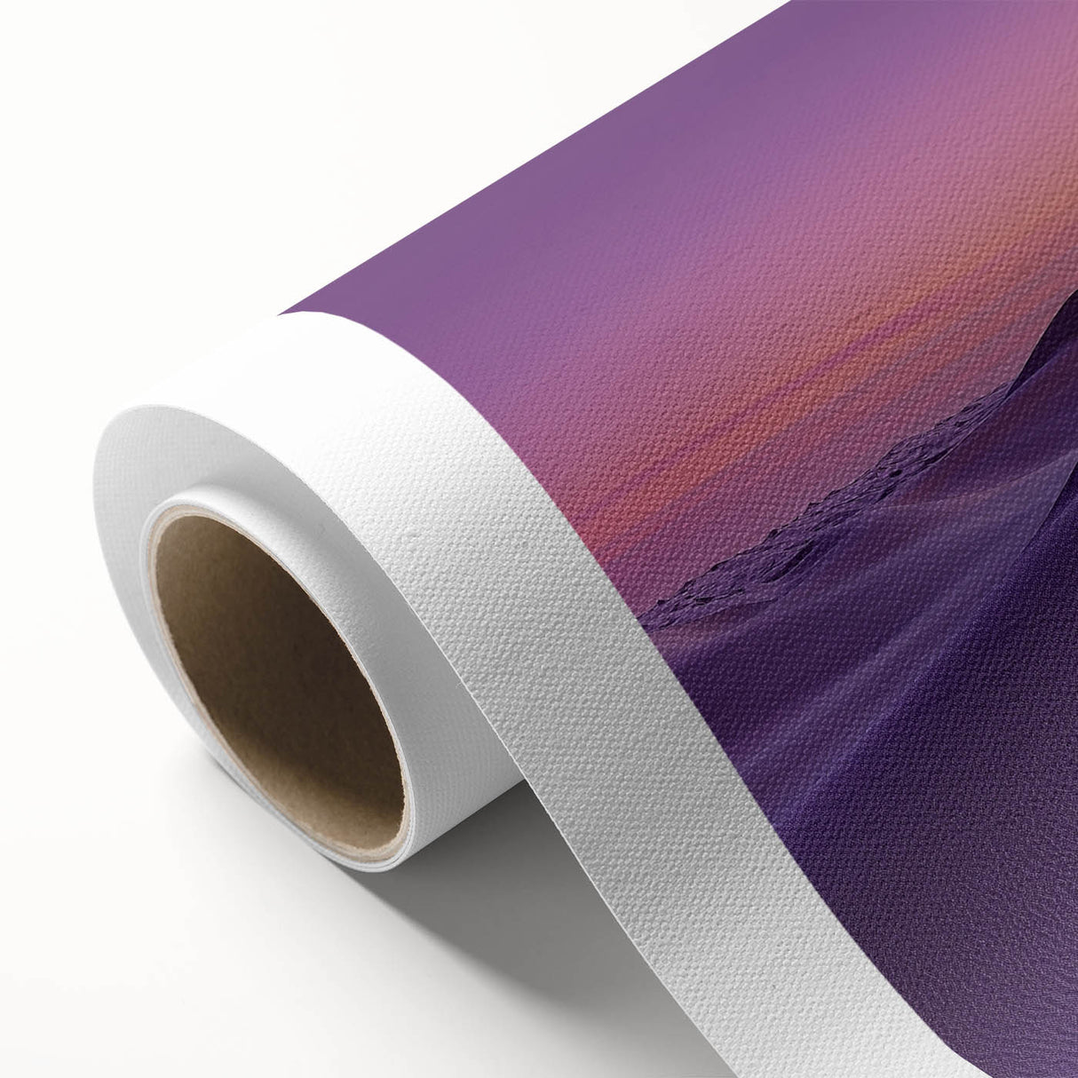 Desert landscape rolled canvas artwork showcasing vibrant hues of orange and yellow, perfect for home decor or art collection, presented in a protective cardboard tube.